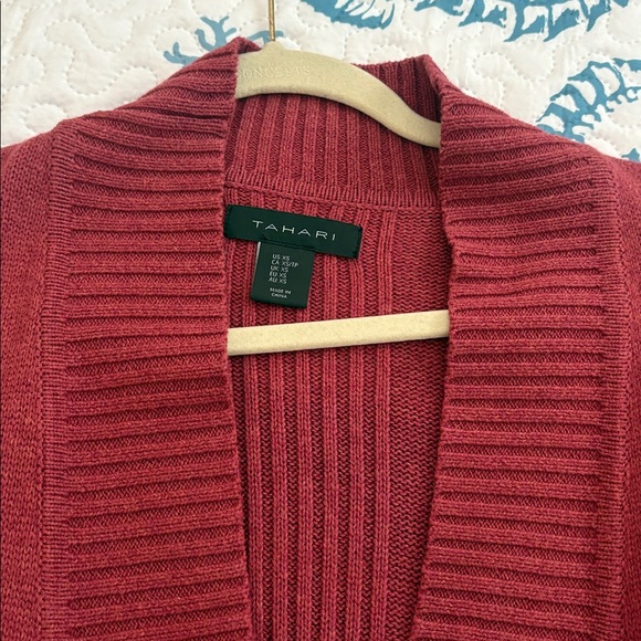 Tahari Deep Red Ribbed Cardigan - Picture 2 of 3